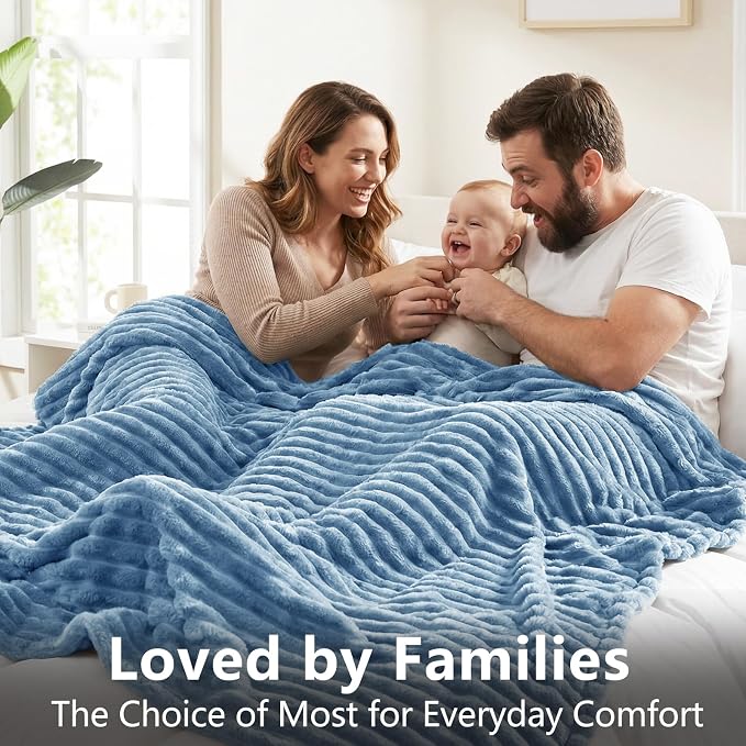 HIMEET Grayish Blue Twin Blanket for Bed, 300GSM Ribbed Fleece, 60 x 80 in | Ultra Soft Flannel, All-Season Lightweight Warmth, Bed Layering Pick & Dorm Essential, Gift for Men & Women, Machine Washable