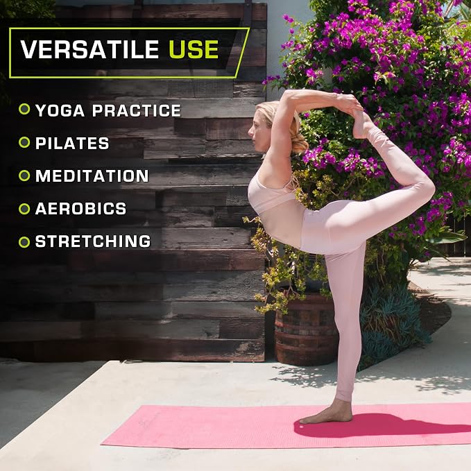 ProsourceFit Original Yoga Exercise Mat 1/4” (6mm) Thick for Comfort and Stability with Carrying Straps, Non Slip –Multiple Colors