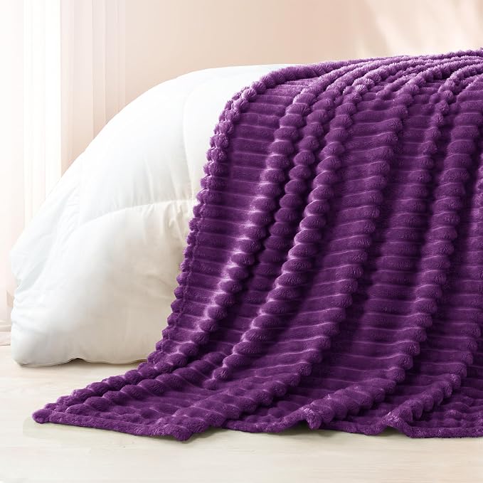 Exclusivo Mezcla Striped Twin Size Fleece Blanket for Bed, Couch, 60"x80" | Soft Breathable Cozy Bed Blankets, Lightweight Plush Fluffy Fuzzy Jacquard Decorative Blankets