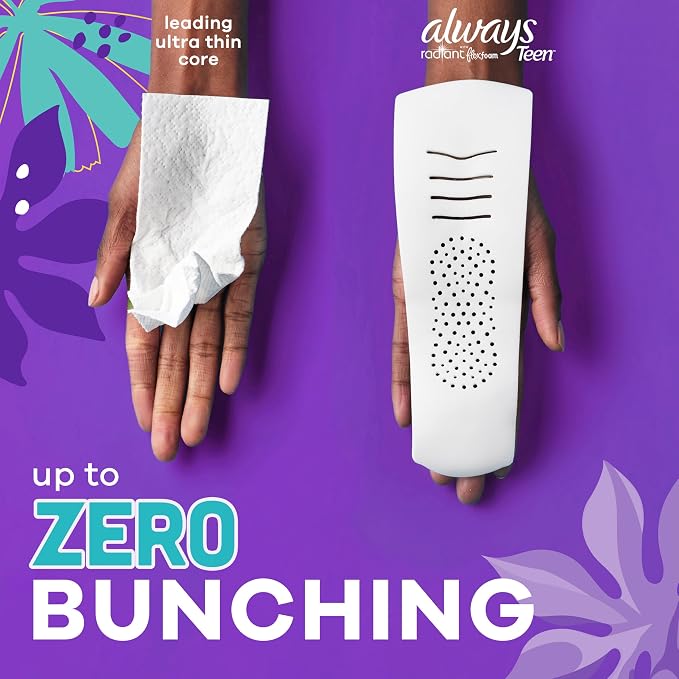 Always Radiant Teen Pads, Size 3, Extra Heavy, with Wings, Unscented,60 Count (Pack of 2)