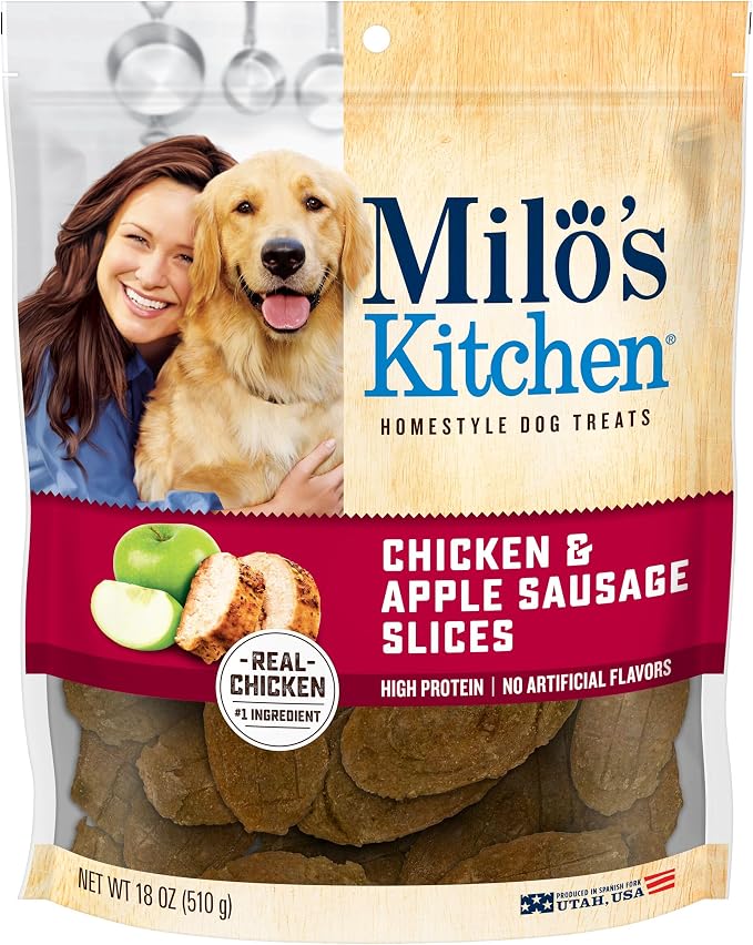 Milo's Kitchen Dog Treat Bundle: Chicken Meatballs 18 Ounce + Chicken & Apple Sausage Slices 18 Ounce