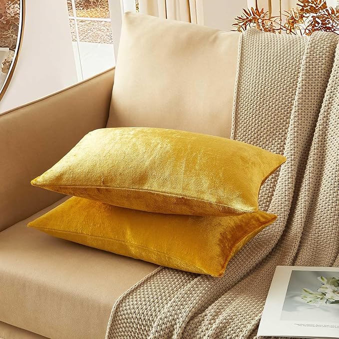 14x24 Pillow Covers Set of 2 Decorative Velvet Throw Pillow Covers,Golden | Luxury Soft Cushion Covers with Invisible Zipper for Couch Sofa Bed Living Room Bedroom Home Decor