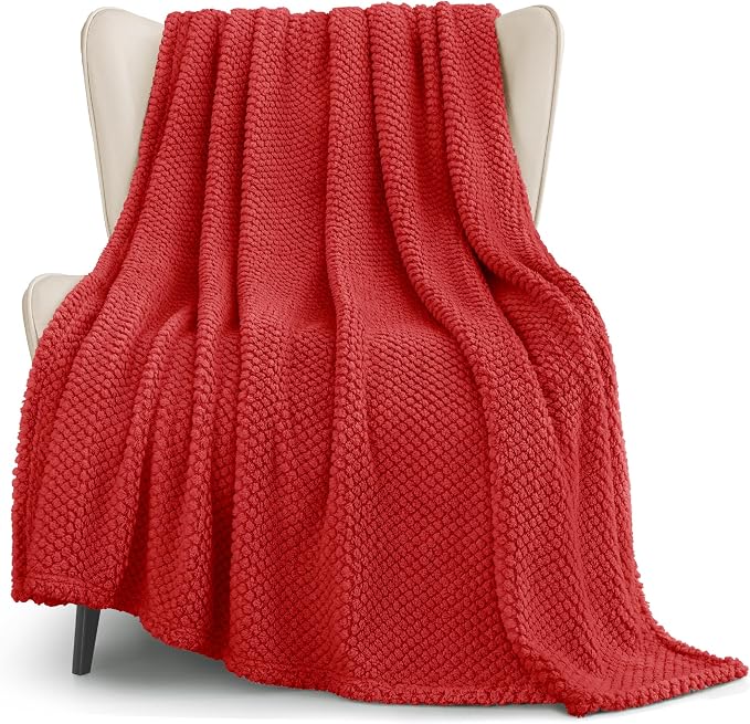 Whale Flotilla Extra Large Soft Fleece Throw Blanket for Couch | 50x70 Inch, Red, Suitable for Sofa Chair Bed, Fluffy Fuzzy Jacquard Blankets for All Season, Lightweight and Cozy