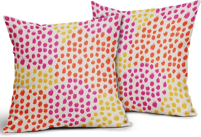 Pink Orange Yellow Throw Pillow Covers 20x20 Set of 2 Retro 70s Colored Hot Pink Preppy Room Decor Pillows Trendy Dot Decorative Outdoor Pillowcase Cushion Cover Linen Pillow Case for Sofa Couch Bed