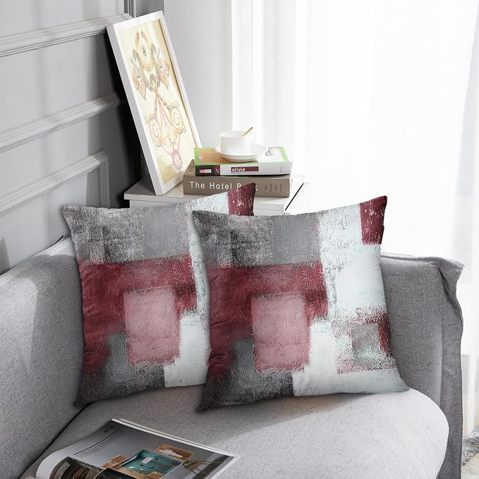 Emvency Throw Pillow Covers Set of 2, 18 x 18 Inch, Abstract Burgundy | Line Retro Outdoor Decorative Square Pillow Cases Couch Cushion Case for Couch Bed Sofa Living Room Home Decor