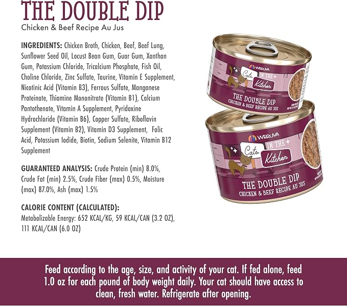 Weruva Cats in the Kitchen, The Double Dip with Chicken & Beef Au Jus Cat Food, 6oz Can (Pack of 24)