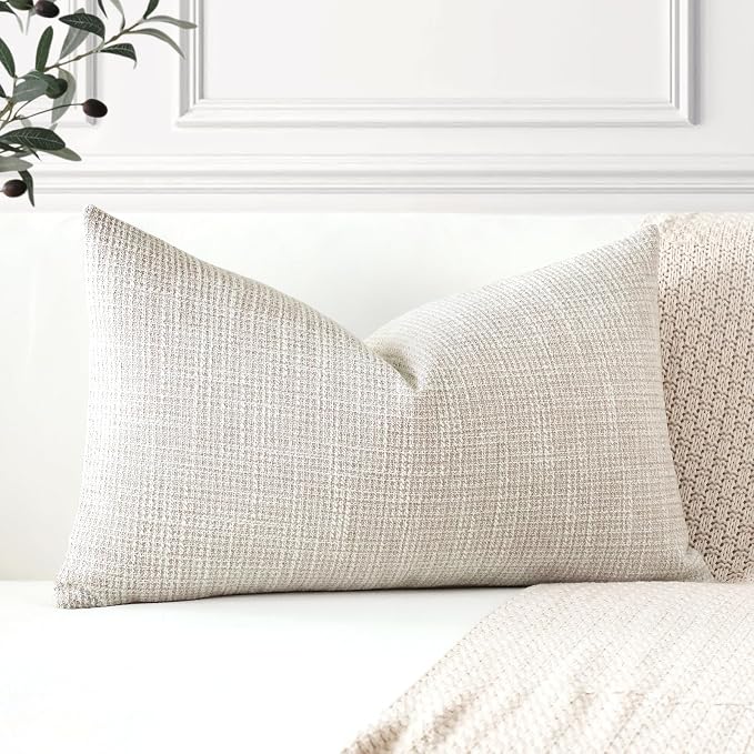 OTOSTAR Linen Throw Pillow Cover Set of 1 Decorative Lumbar Pillowcases Cushion Covers 12x20 Inch for Home Decor Sofa Bedroom Car 30 x 50CM Beige