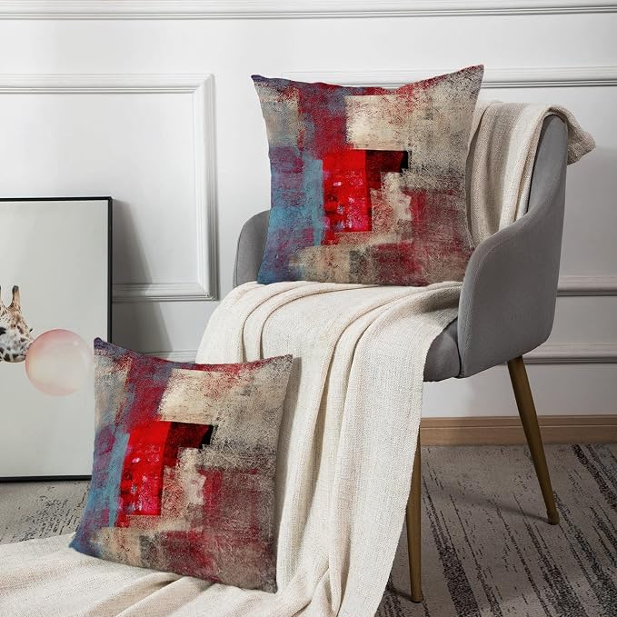Emvency Throw Pillow Covers Set of 2, 20 x 20 Inch, Red Brown and Gray | Abstract Modern Painting Outdoor Decorative Square Pillow Cases Couch Cushion Case for Couch Bed Sofa Living Room Home Decor