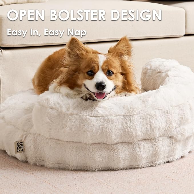 EHEYCIGA Dog Bed Medium Size Dog, Fluffy Small Dog Couch with Removable Washable Cover, Bolster Pet Sofa, Waterproof and Non-Slip, 30" x 30"x 8.5", Cream