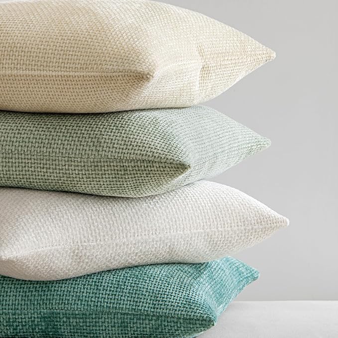 MIULEE Decorative Couch Throw Pillow Covers 20x20 Inch Light Green 2 Pack | Modern Boho Accent, Soft Chenille Pillow Covers, Farmhouse Cushion Cases for Home Decor Bed Sofa Living Room