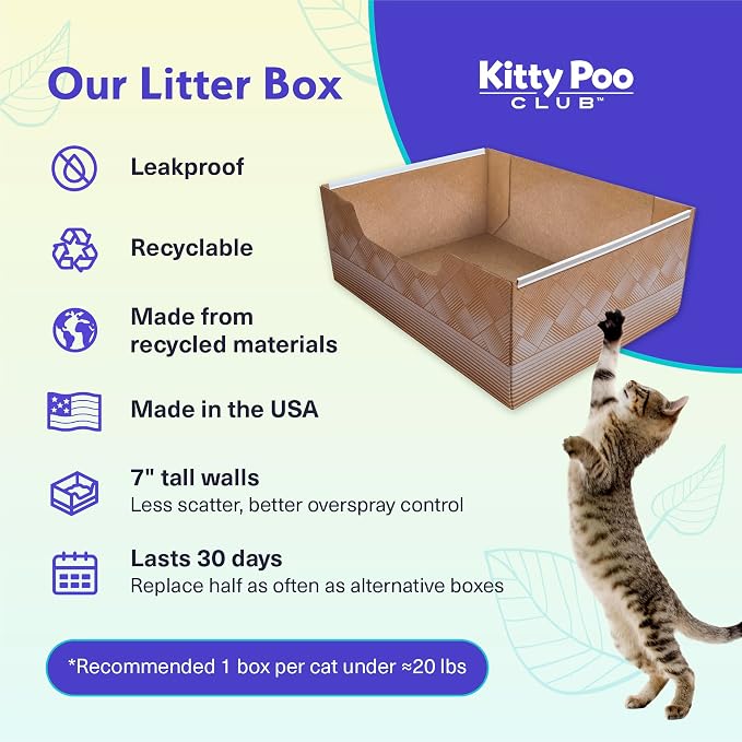 Kitty Poo Club Disposable Cat Litter Box 2-Pack with Grass Litter | Two 8 lb Bags, Fast-Clumping Plant Fibers, Soft Texture, Low Tracking, and Leak-Proof Setup for Travel or Multiple Cats