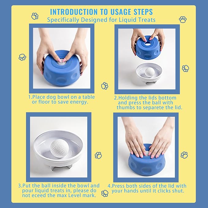 Dog Lick Bowl with Rolling Ball for Liquid Treat, Silicone Slow Feeder for Anxiety Relief & Fast Eaters, Boredom Reducer Licking Puzzle, 5/6 Cup Pup Lick Toy for Large Medium Small Pet Cats