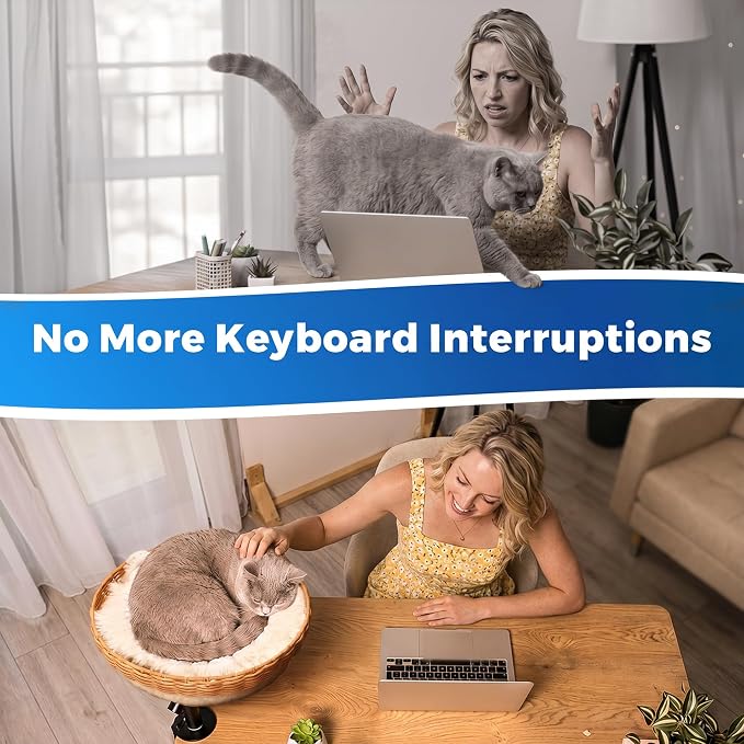PetLovers Cat Desk Bed - Rattan Elevated Desk Cat Bed Attachment with Removable Washable Cushion, 360° Swivel Arm, Secure Clamp - Keeps Your Pet Close While You Work or Play