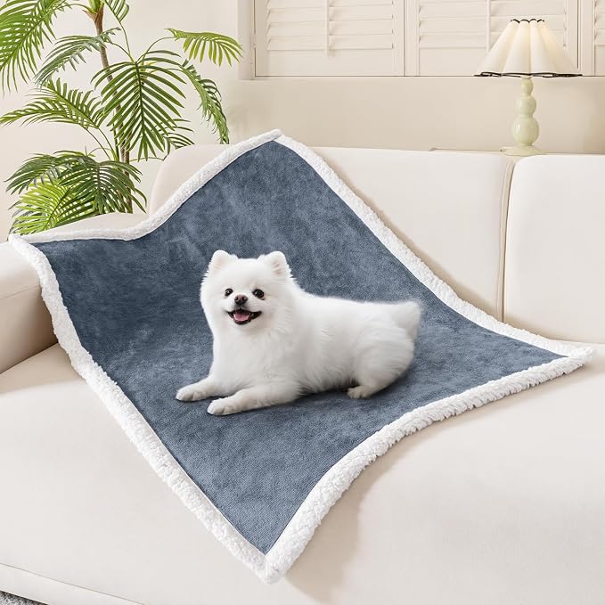 Smiry Waterproof Blanket Throw, Reversible Dog Blanket for Sofa Couch Bed | Soft Leakproof Sherpa Fleece, Washable Furniture Couch Protector for Large Dogs Cats, 30"x40", Grey/White