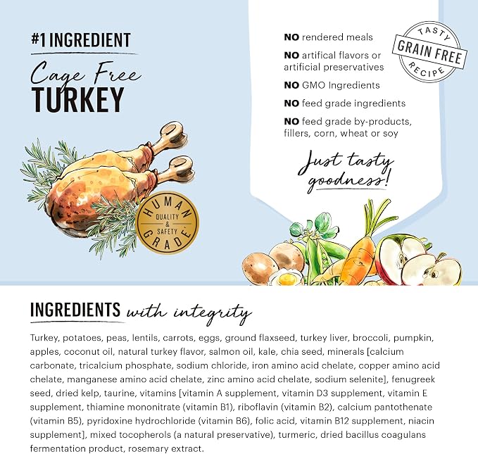 The Honest Kitchen Whole Food Clusters Grain Free Turkey Dry Dog Food, 1 lb Trial Pouch (Pack of 2)