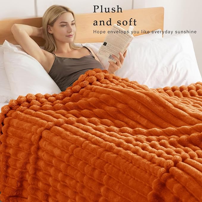 Exclusivo Mezcla Striped Queen Size Fleece Blanket for Bed, Couch, 90"x90" | Soft Breathable Cozy Bed Blankets, Lightweight Plush Fluffy Fuzzy Jacquard Decorative Blankets
