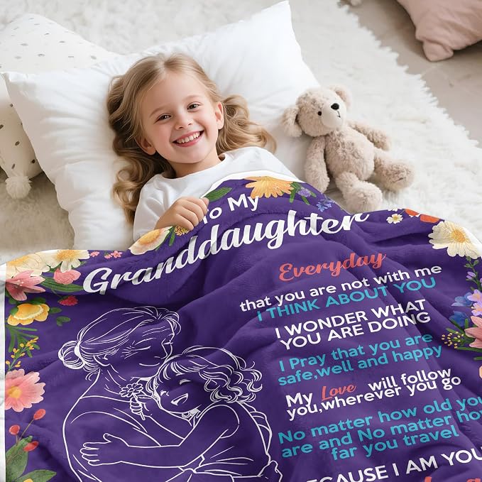 UFOORO Granddaughter Gifts from Grandma Blanket, Gift for Granddaughter, Christmas Valentines Mothers Day Graduation Birthday Gifts for Granddaughters Girls, to My Granddaughters Blanket 55" X 70"