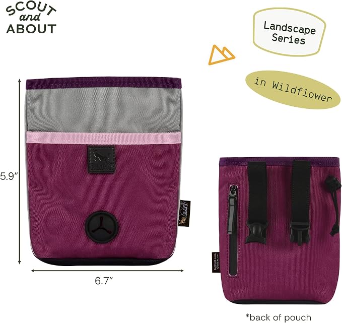 P.L.A.Y. Scout & About Deluxe Training Treat Pouch with Poop Bag Dispenser - 3 Way Wear, Detachable & Adjustable Strap, Reflective Strips, Water-Resistant Back Zipper Pocket, Squeaker (Wildflower)