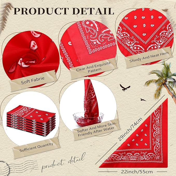 Suhine 12 Pcs Bandanas Bulk 22 x 22 Inch Paisley Headband Cowboy Handkerchief Christmas Thanksgiving Gift for Women Men