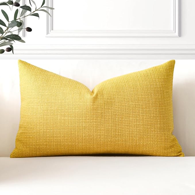 OTOSTAR Linen Throw Pillow Cover Set of 1 Decorative Lumbar Pillowcases Cushion Covers 12x20 Inch for Home Decor Sofa Bedroom Car 30 x 50CM Yellow