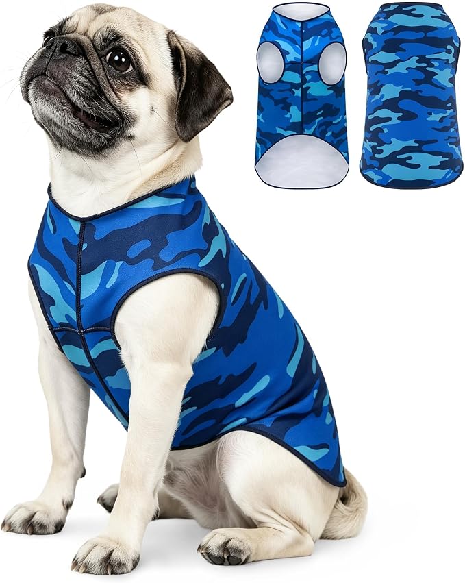 YUDODO Lightweight Dog Shirts, Stretchy Dog Tank Tops, Soft Pet Vest | Skin-Friendly, Breathable, Sleeveless, All Season Dog Clothes, For Small Medium Dogs, Blue Camo, L