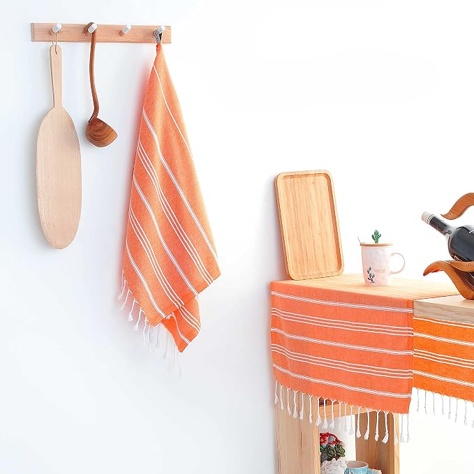 Cacala 100% Turkish Cotton Kitchen Tea Towels, Highly Absorbent Luxury Soft Quick Drying Dish Towel with Hanging Loop for Gym, Yoga, Bath, Sports, Cleaning and Kitchen (23 x 36), Orange