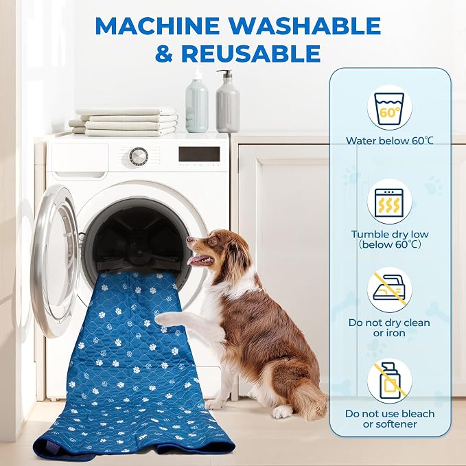 Fostanfly Non Slip Washable Dog Pee Pads, 24"x72" (2x6ft)-1 Pack, Blue | Reusable Puppy Pee Pads with Great Urine Absorption, Dog Mats for Whelping, Potty, Runner Rug for Hallway, Entryway, Bedroom