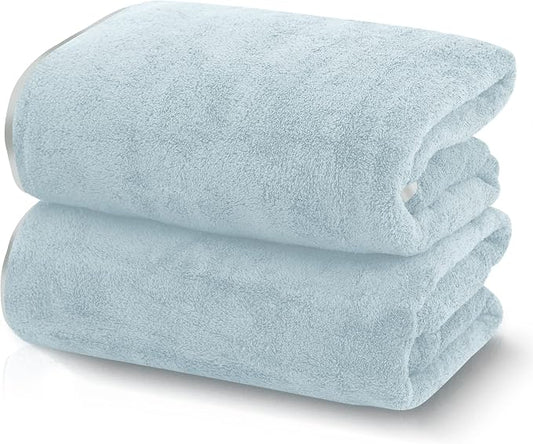 TENSTARS Silk Hemming Bath Towels for Bathroom Clearance - 27 x 55 inches - Light Thin Quick Drying - Soft Microfiber Absorbent Towel for Bath Fitness, Sports, Yoga, Travel, Gym - 2 Pack, Light Teal