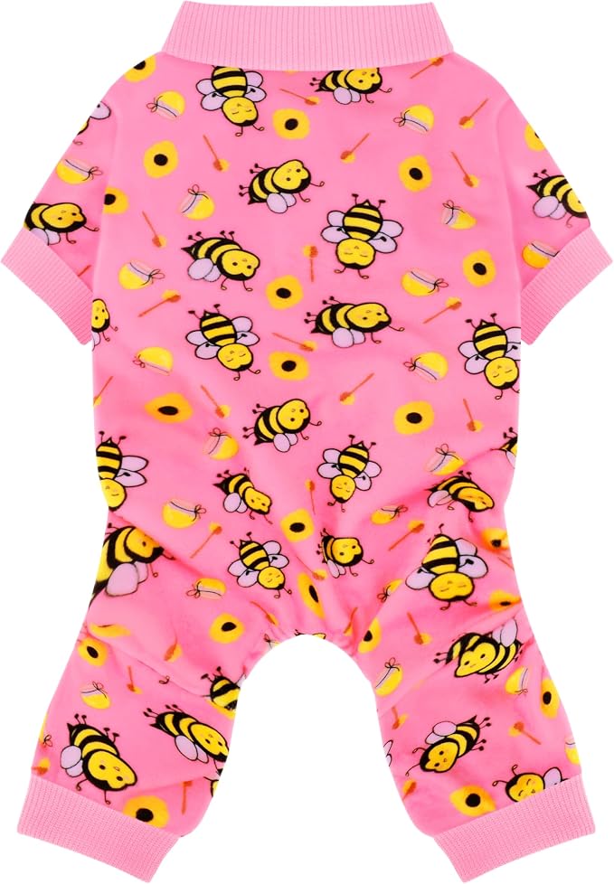 Dog Pajamas Onesie: Comfortable Four-Legged Apparel for Small, Medium, & Large Dogs, Polyester Material for Comfort, Wrinkle Resistance, Moisture Wicking, Stretchiness Cute Bee Pink XS