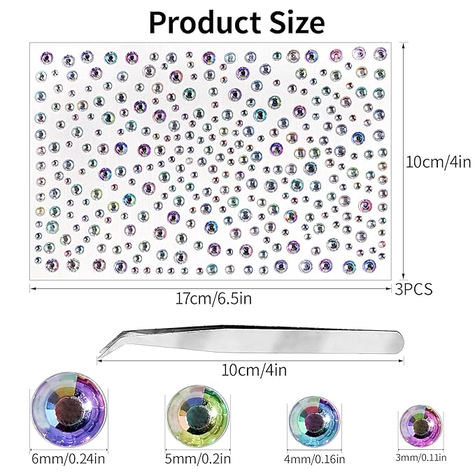 975Pcs Face Gems Hair Gems, Self-Adhesive Face Jewels Eye Jewels Rhinestones 3/4/5/6 mm DIY Face Gems Stick on, Hair Body Rhinestones Gems Crystals Pearls for Face Makeup, Crafts (gem_whiteab)