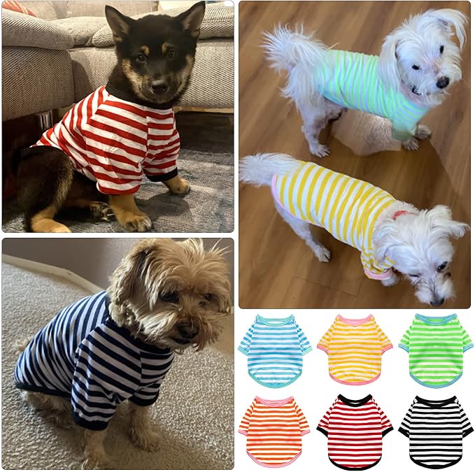 Geyoga 6 Pieces Dog T-Shirt Striped Cotton Breathable Spring Summer Pet Apparel Colorful Soft Puppy Sweatshirt Clothes for Small to Medium Dogs Puppy(Light Color,S)