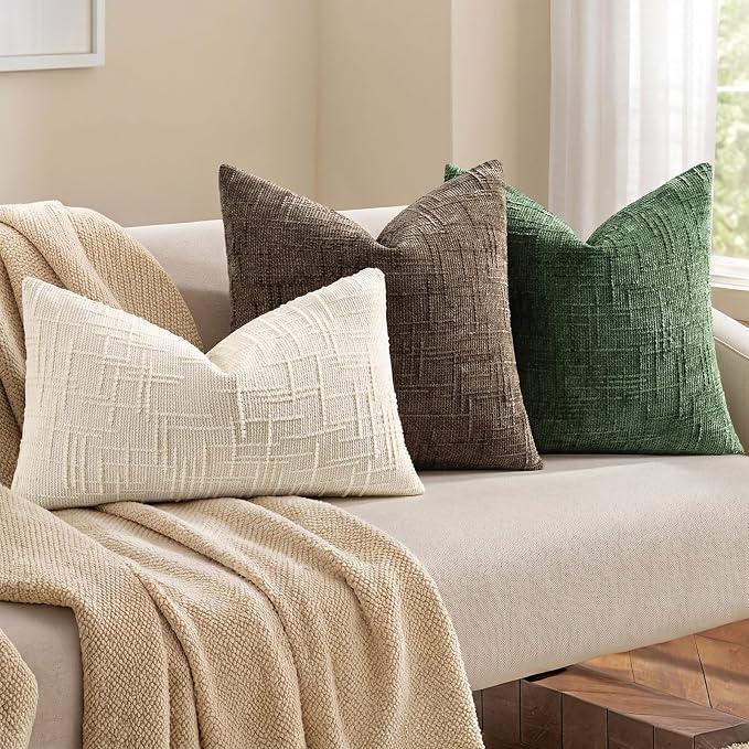 decorUhome Textured Chenille Throw Pillow Covers 20x20 Set of 2 Dusty Brown | Fall Modern Farmhouse Soft Cozy Slubby Couch Pillow Cases Boho Decorative Pillow Cases for Bed Sofa Living Room Home Decor