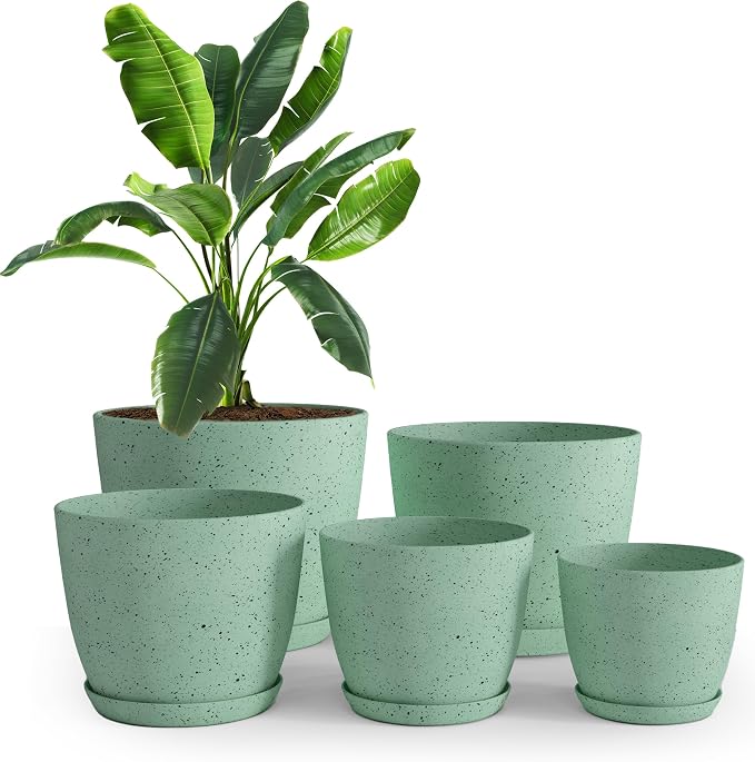 Plant Pots Indoor with Drainage 5 Pack Multi-Size Planters Set Spotty Mint | Drainage holes included Multiple sizes 7/6.6/6/5.3/4.8 In Indoor plants and flowers Durable plastic construction