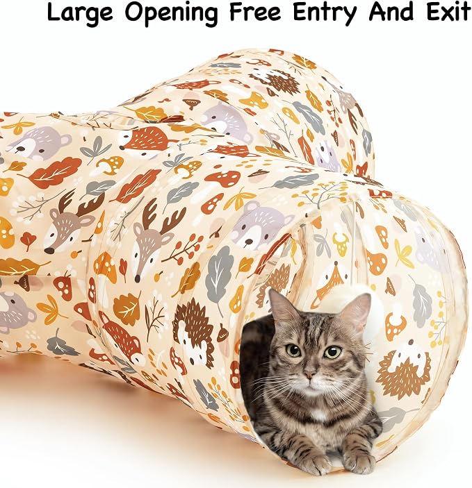 Tempcore Cat Tunnel, 3-Way Collapsible Toy for Indoor Cats, Beige Deer