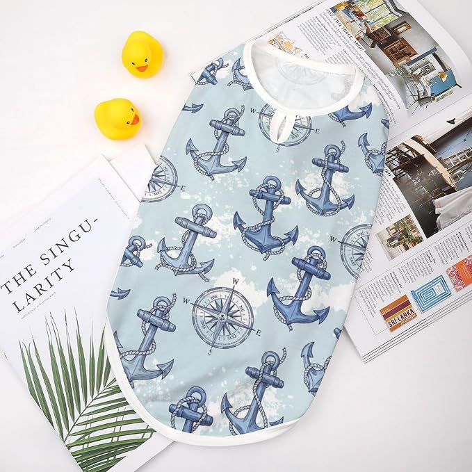 Cat Shirt Dog Cute Clothes Breathable Beach Seaside Puppy Shirt Sweatshirt Anchor Nautical Compass