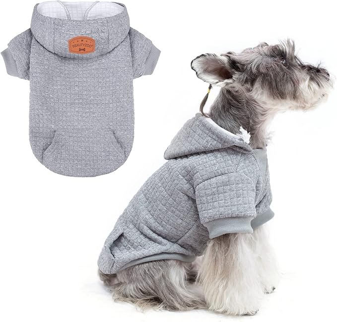 BEAUTYZOO Dog Hoodies Sweater for Small Dogs,Waffle‑Like Laminated Pet Coat | Warm Dog Sweatshirt with Pocket & Leash Hole,Pullover Clothes for Girl Boy Dogs & Cats,Stretchy & Easy‑On‑Off,Chihuahua Puppy