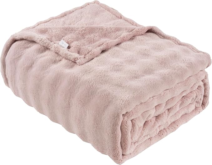 Faux Fur Bed Blankets King Size Pink, Soft Fluffy Bubble Blanket for Couch Sofa, Thick Warm Plush Fuzzy Rabbit Fur Large Blanket for All Season Use, 90"X 90"