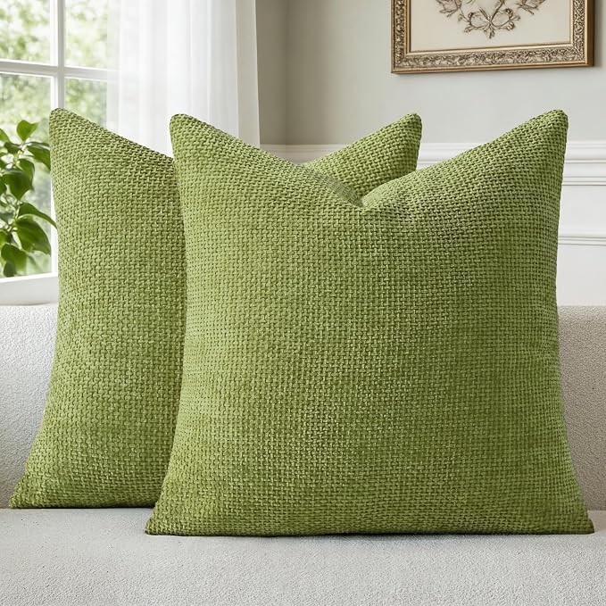 a moment Forest Green Chenille Throw Pillow Covers 16x16 Inch Pack of 2 Modern Decorative Throw Pillow Covers Farmhouse Cross Covers Home Decor for Sofa Bedroom Living Room