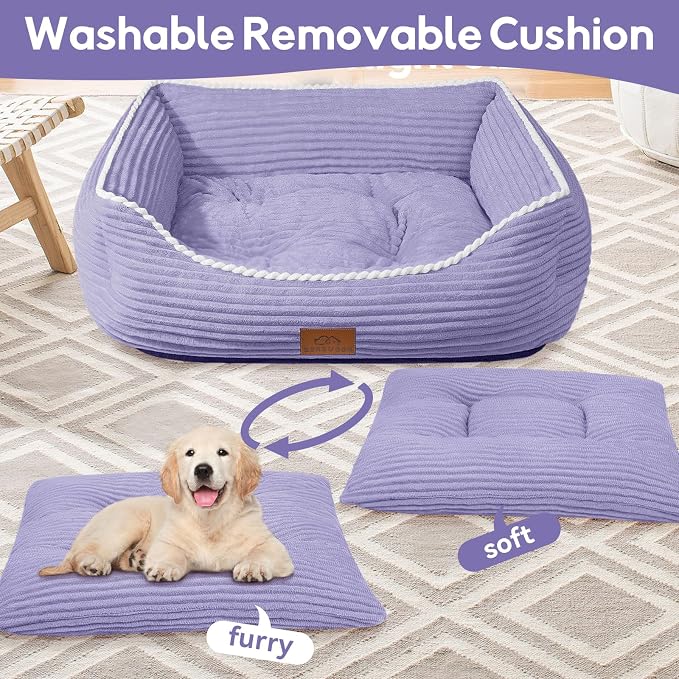 Zerbuger 25in Violet Rectangle Cat Dog Bed Machine Washable Sleeping Sofa | for Large Medium Small Pets Indoor Outdoor, Non-Slip Bottom Soft Puppy Bed Durable Orthopedic Calming Pet Cuddler