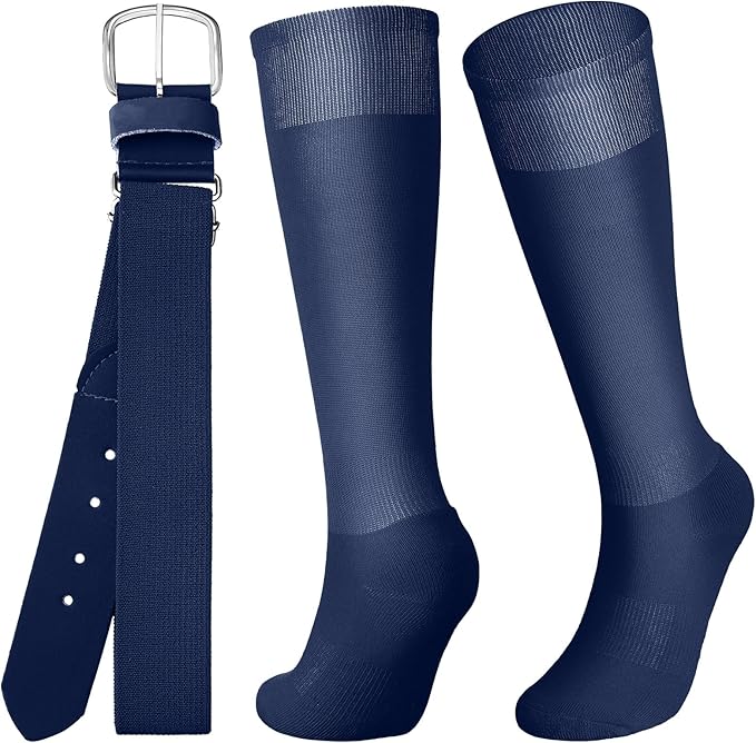 Zhanmai Baseball Belt and Socks Combo Adjustable Softball Socks and Elastic Waist Belt for Youth Boys Girls, Adult