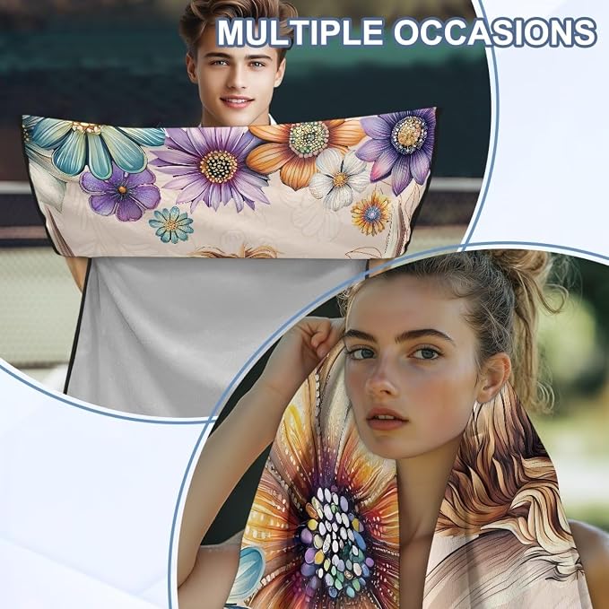 INSTANTARTS Aesthetic Dahlia Highland Cow Towel Car Seat Covers Sports Car Towel Mat for Yoga and Travel
