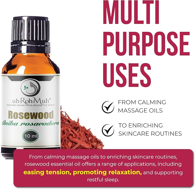 Rosewood Essential Oil (Bois de Rose) 100% Pure Steam Distilled Oil from Aniba rosaeodora Wood – Aromatherapy, Diffuser, Skincare, Massage, DIY Perfumes, Natural Fragrance | Peru | 10ml