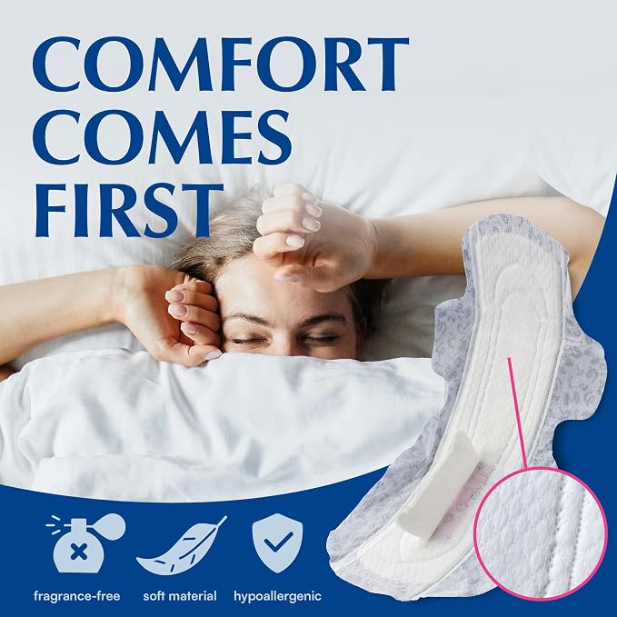 Overnight Pads with Wings – Size 3 (Mini Pad) – Ultimate Leak-Free Protection with Absorbent FIN Technology – 30 Sanitary Napkins with pH-Balanced Wipes – Sanitary Pads for Women & Teens