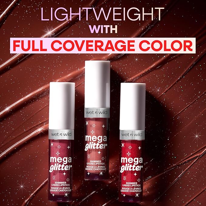 wet n wild Mega Glitter Shimmer Liquid Lipstick, Matte-to-Glitter Finish, Lightweight Formula, Comfortable Wear, Vitamin E-Infused for Nourished Lips, Vegan & Cruelty-Free - Hear Me Out