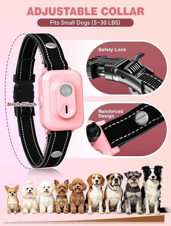 Small Dog Shock Collar with Remote - Specially Designed for Small Dogs 5-15 lbs, 5-30 lbs Puppies, Ultra-Light 0.92 Oz Dog Training Collar with Safe Beep Vibration Shock, IP67 Waterproof, Pink