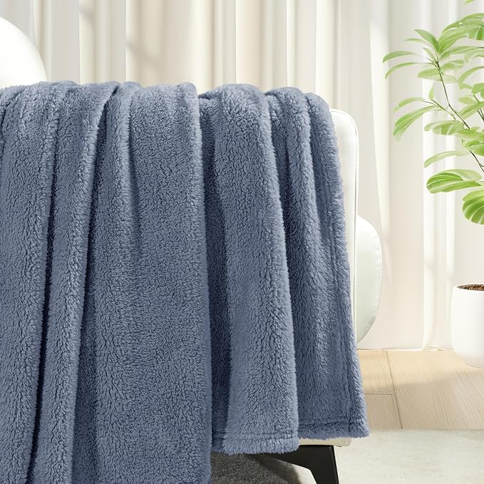 Exclusivo Mezcla Soft Plush Fleece Twin Size Blankets for Bed Living Room | Lightweight Fuzzy Fluffy Large Blanket for All Seasons, Cozy Velvet for Women Men, Machine Washable, 60"x80", Stone Blue
