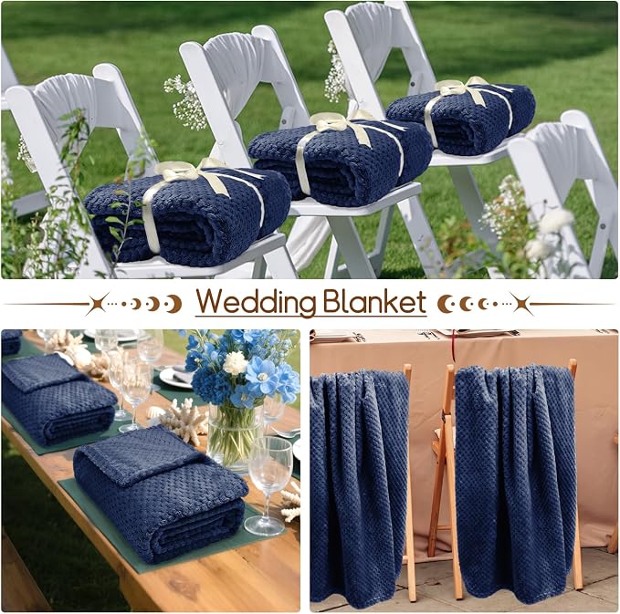4 Pack Fleece Throw Blankets 50x60 Inches - 270 GSM Ultra Soft Plush Flannel for Bed Couch Sofa, Lightweight Warm 3D Waffle Texture, No Shedding No Pilling All Season Throw (Navy Blue)