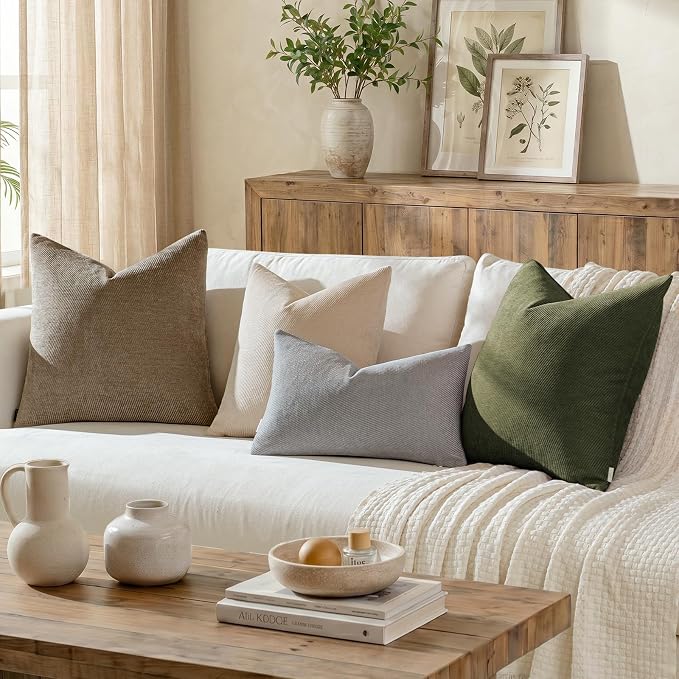 a moment Pack of 2 Decorative Chenille Throw Pillow Covers with Twill Cushion Covers for Sofa Living Room Couch Bed 18x18 Inch Grey