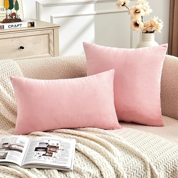 Throw Pillow Covers Pink Set of 2 16x16 Inch Pillow Covers, Soft Velvet Cute Decorative Pillowcases for Couch Sofa Bed, Home Boho Decor, Modern Cushion Covers