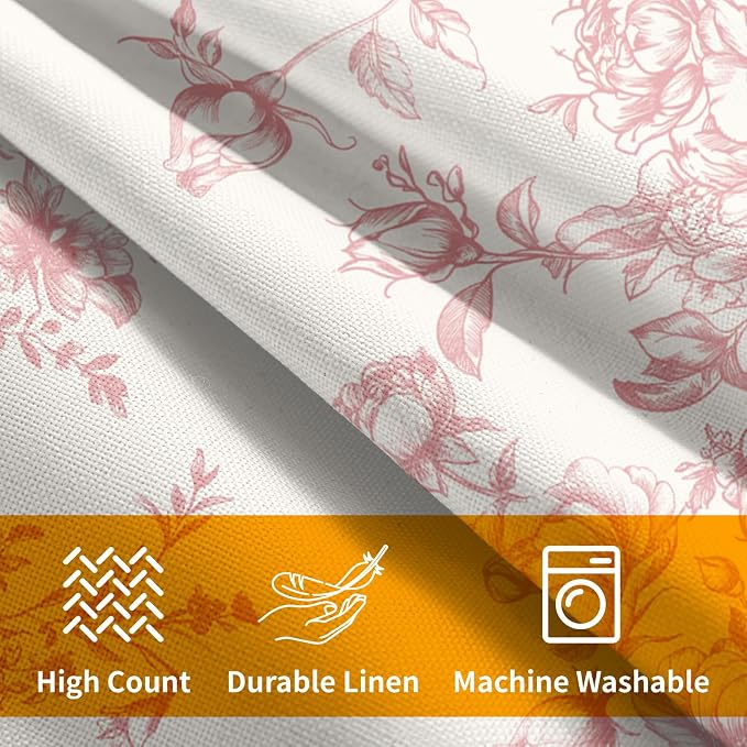 Kawani Vintage Flowers Throw Pillow Covers 22x22 in, Pack of 2 Light Pink White Chinoiserie Floral Cotton Linen Pillowcases Farmhouse Cushion Cover for Couch Sofa Outdoor Indoor Decor